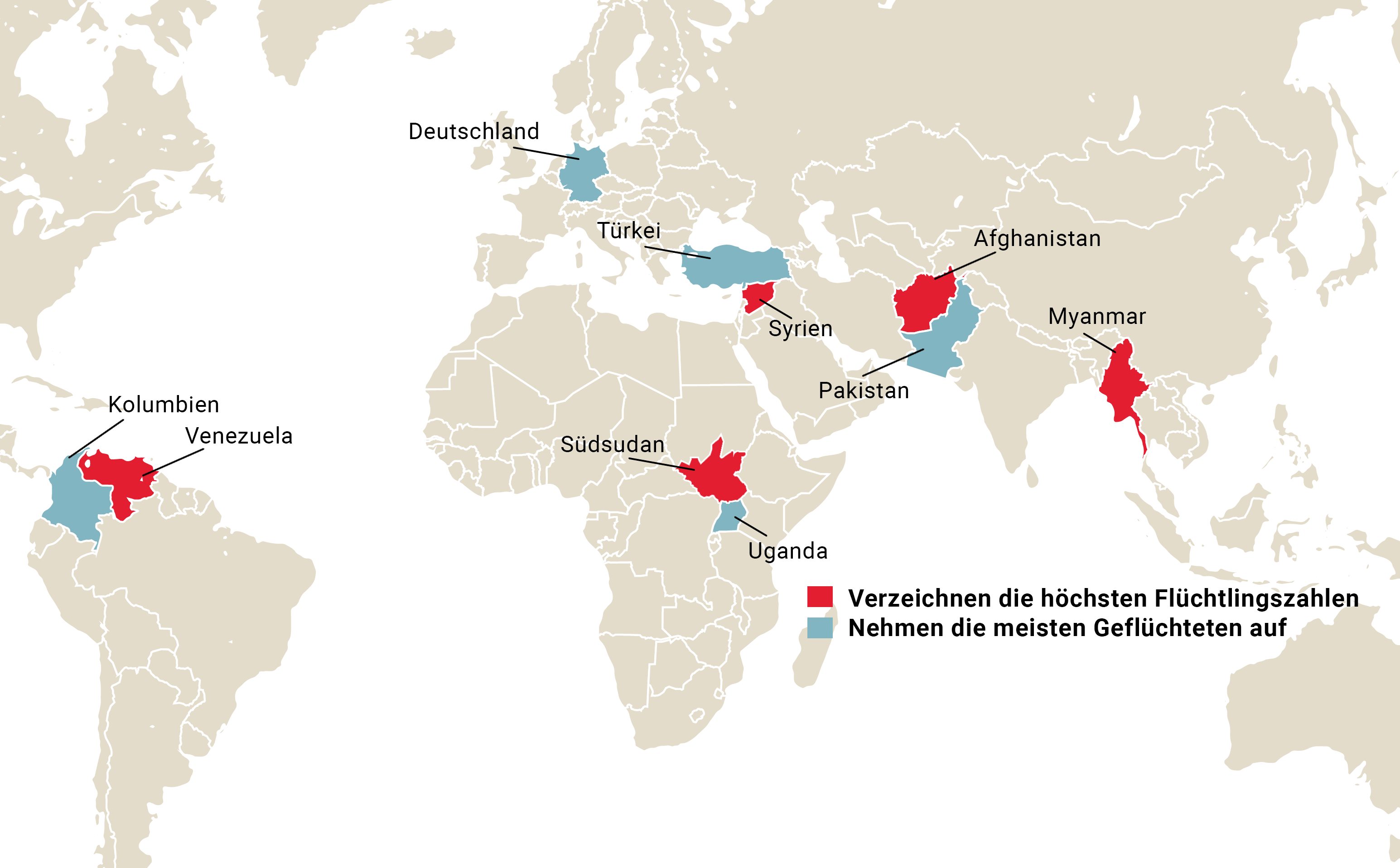 Die Länder mit den meisten Flüchtlingszahlen