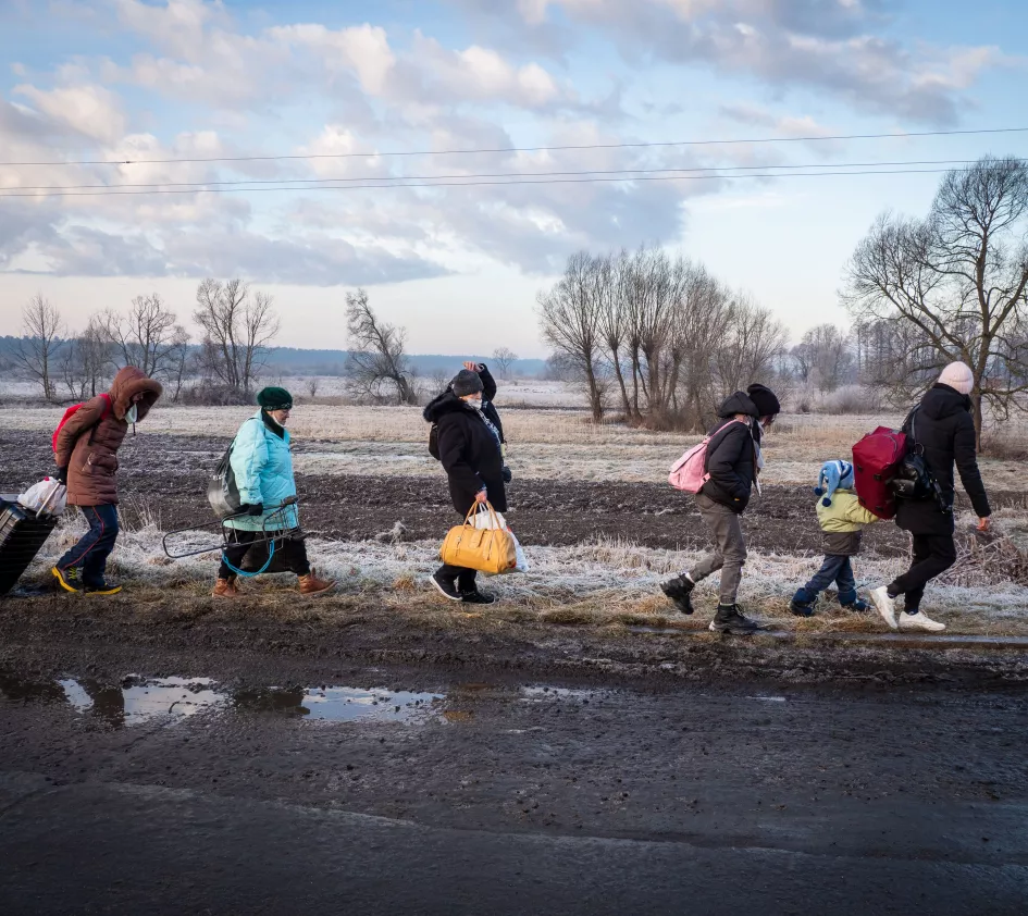Vluchtelingen bij de Oekraïens-Slowaakse grens