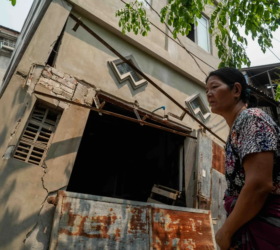 Daw Soe Soe at her house in Myanmar after the earthquake