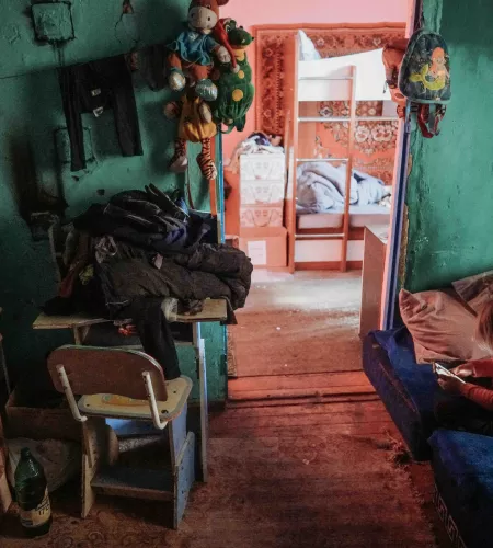 het huis van de opa en oma van Alyna, Bohdan en Sasha